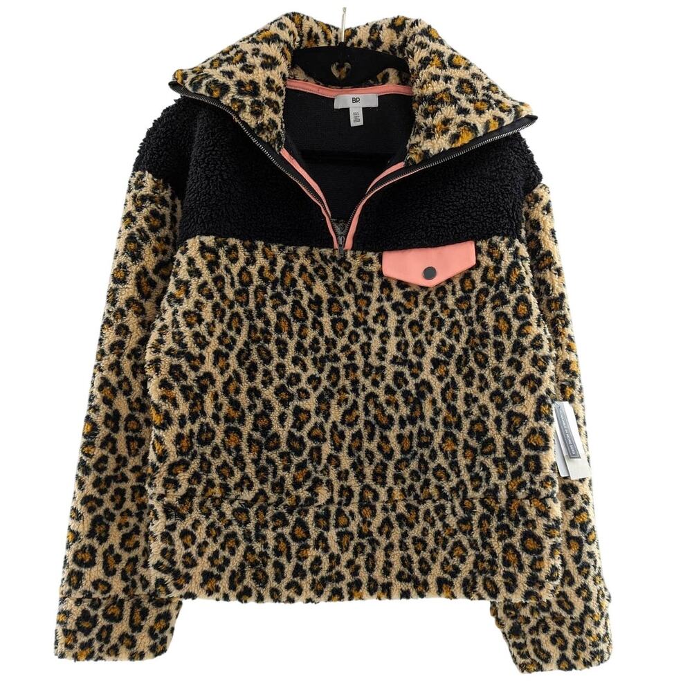 BP Nordstrom Leopard Print Sherpa Fleece Pullover